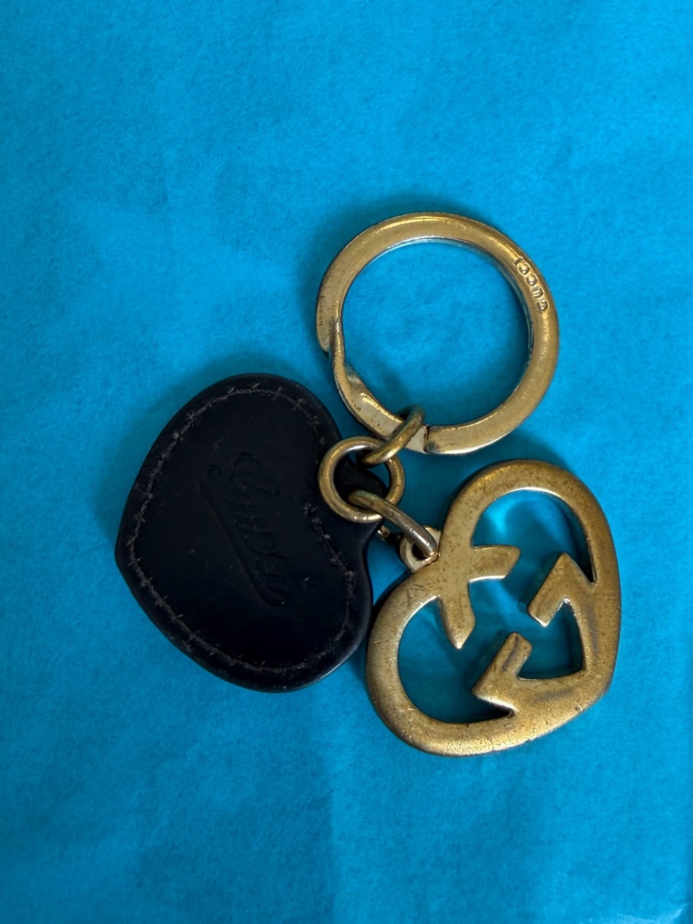 Gucci with heart ❤️ leather brass key chain / bag charm